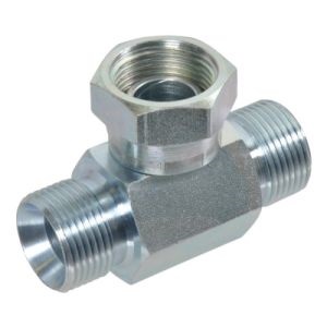 T-stuk (hydr.), 2x buitendraad, wartel in het midden 3/8''